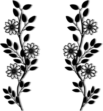 DUOOLN 2 Pcs Metal Tree Leaf Wall Decor, Long Iron Scroll Vine Wall Art Above, Rustic Hanging Sign, Line Flowers Sculpture For Above Door Living Room Office Indoor And Outdoor Decoration - Black