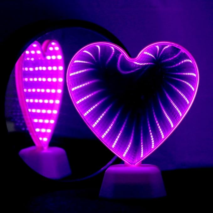 Mirror Light, LED Desktop Lamp - Heart Shaped Night Light & Party Decor, Pink, Modern Style, Plastic, Battery Powered, 7.48x2.75x6.29 inches, 0.19 lbs