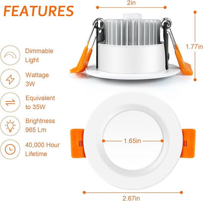inShareplus 2 Inch LED Recessed Lighting, Downlight Dimmable 3W (35W Equivalent), 5000K Daylight White, CRI80, Recessed Light Fixtures with LED Driver (10 Pack)