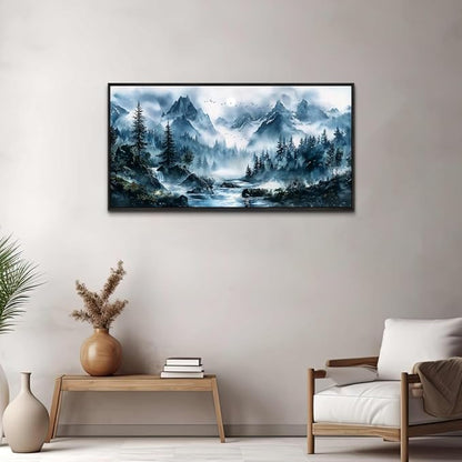ERQINHUA Wall Decor For Bedroom Office Canvas Wall Art For Living Room Decorations Misty Forest Wall Paintings Tree Landscape Artwork Picture Modern Home Decor Ready To Hang Black Framed 20x40 In
