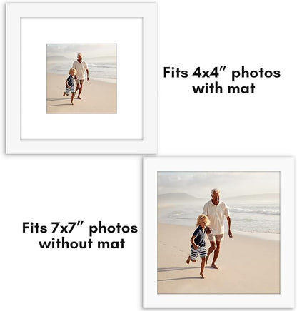 Americanflat 7x7 Picture Frame with Polished Plexiglass - Set of 5 - Use as 4x4 Frame with Mat or Display 7x7 Photo Without Mat - Galleria Collection - Square Frames for Tabletop and Wall - White