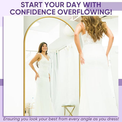 Full Length Mirror, 91"x46" Oversized Floor Mirror Freestanding, Full Body Floor Standing Mirrors with Stand, Hanging Mounted for Bedroom Living Room, Gold, Arched Style