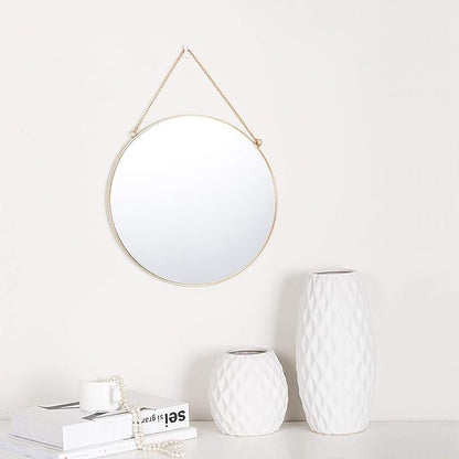 Dahey 11.8-inch Small Hanging Circle Mirror Wall Decor Gold Round Mirror with Hanging Chain for Office Bathroom Bedroom Living Room Dorm College, Gold