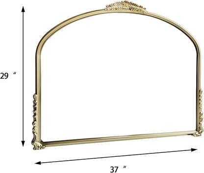 OUSHUAI Antique Gold Mirror,Ornate Wide Mirror Decor,Arched Big Mirror for Entryway/Bathroom/Fireplace 37"X29" Champagne Gold