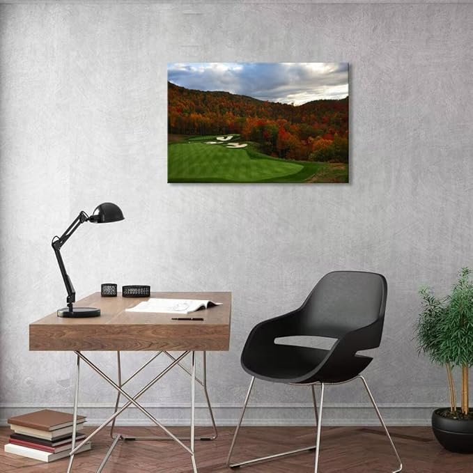 chenchenArt Sequoyah North Carolina Mountains Golf Course Wall Art for Living Room Bedroom Bathroom Home Decorations Golf Art Canvas Prints Framed Ready to Hang(18''H x 24''W)