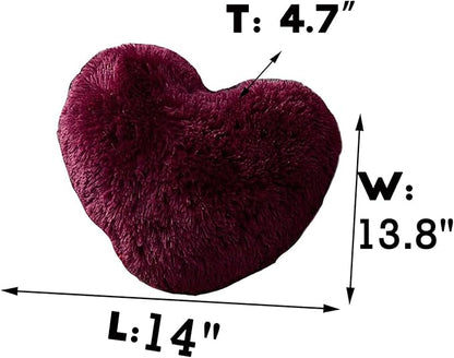MorroMorn Fluffy Heart Throw Pillows, Shaggy Decorative Pillow for Sofa Couch Bed, Cute Room Decor Decorations for Women Girls Kids (Maroon)