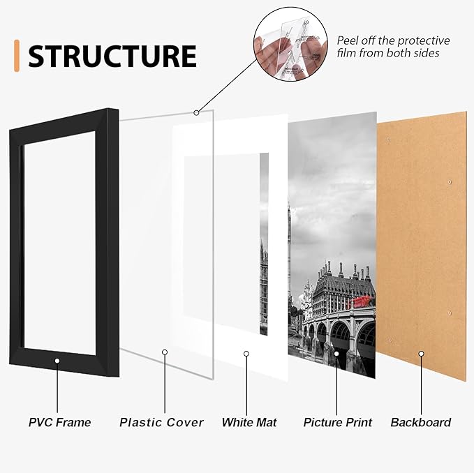 Fixwal 4x6 Picture Frame Set of 6 with Shatter Resistant Plastic Glass, Thin Border and Light Weight Photo Frames for Wall or Tabletop Display, Gift for Mother's Day, Father's Day, Graduation, Black