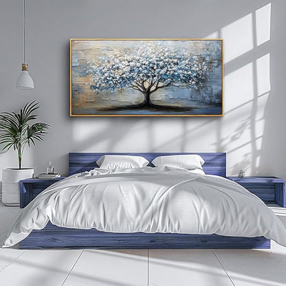 ERQINHUA Wall Art For Living Room Large Wall Decor Art For Office Abstract Pictures Blue Grey Tree Restaurant Wall Painting Framed Canvas Printing Art Bedroom Home Decoration Wood Framed 20"X40"