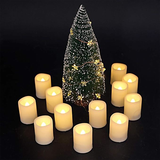 Flameless Flickering LED Votive Candles with Remote, Battery Operated TeaLights Battery Included,Warm White Light 1.5 x 2 inch Set of 10 for Christmas Decoration