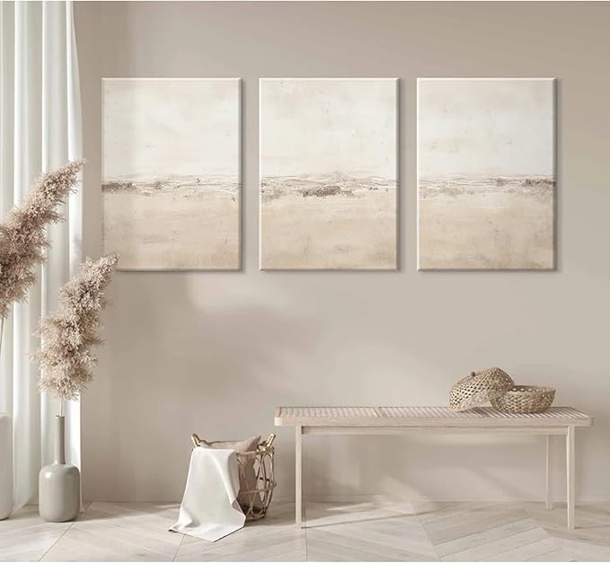 Baccone Beige Abstract Wall Art Set of 3 Neutral Canvas Wall Art Prints Boho Abstract Picture Modern Abstract Art Wall Decor Minimalist Artwork for Living Room Beroom Decor 12x16 Inch Wrapped Canvas