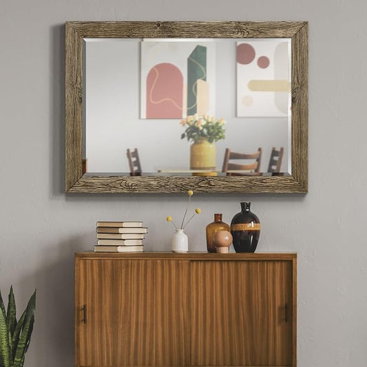 Renditions Gallery Rectangular Dark Room Walnut Wooden Framed Body Mirror Decor Farmhouse Wall Mounted Horizontal Decorative Mirror for Bedroom Living Room Bathroom - 41"x29" LT07