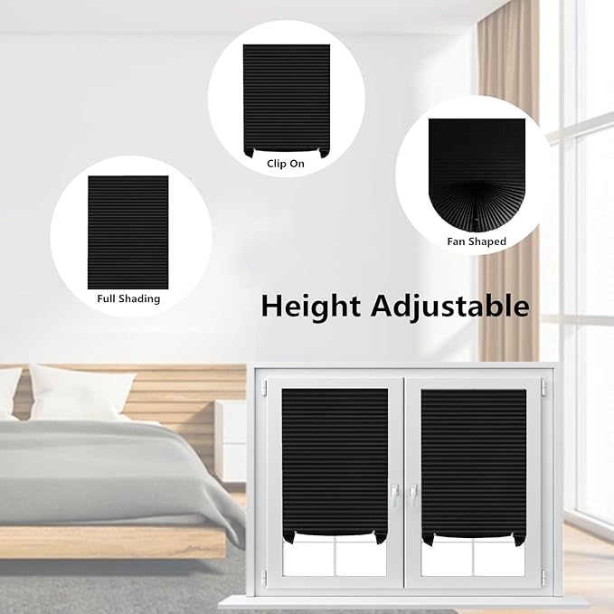 Window Blinds Cordless Blackout No Drill Cut to Size Clip On Stick On Self Adhesive Temporary Blinds Pleated Paper Blinds for Windows Doors Shades for Home Nursery Bedroom Kitchen Bathroom
