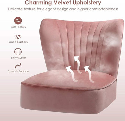 Giantex Velvet Accent Chair, Upholstered Modern Sofa Chair w/Wood Legs, Thickly Padded, Small Armless Wingback Club Chairs for Living Room Bedroom Furniture