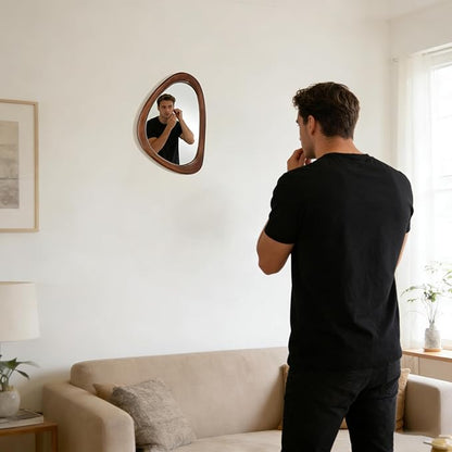 MAGFLERUM Irregular Wall Mirror, 15 * 10 inch Asymmetrical Wood Mirrors, Small Wall Mirror, Hanging Vertically and Horizontally. Mirrors for Wall Decor (Black Walnut)