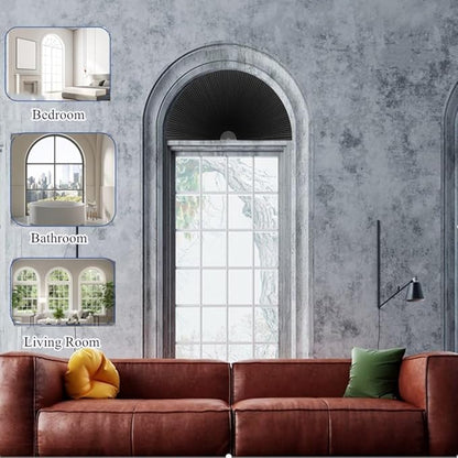 Arch Window Shade Blackout Cellular Shades Half Circle Moon Window Covering No Drill Honeycomb Cordless Blinds for Indoor Window Room Darkening Easy Install Light Blocking Blinds (1, Black, 48x24inch)