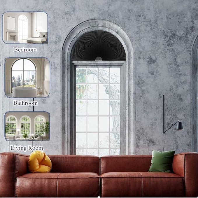 Arch Window Shade Blackout Cellular Shades Half Circle Moon Window Covering No Drill Honeycomb Cordless Blinds for Indoor Window Room Darkening Easy Install Light Blocking Blinds (1, Black, 72x36inch)
