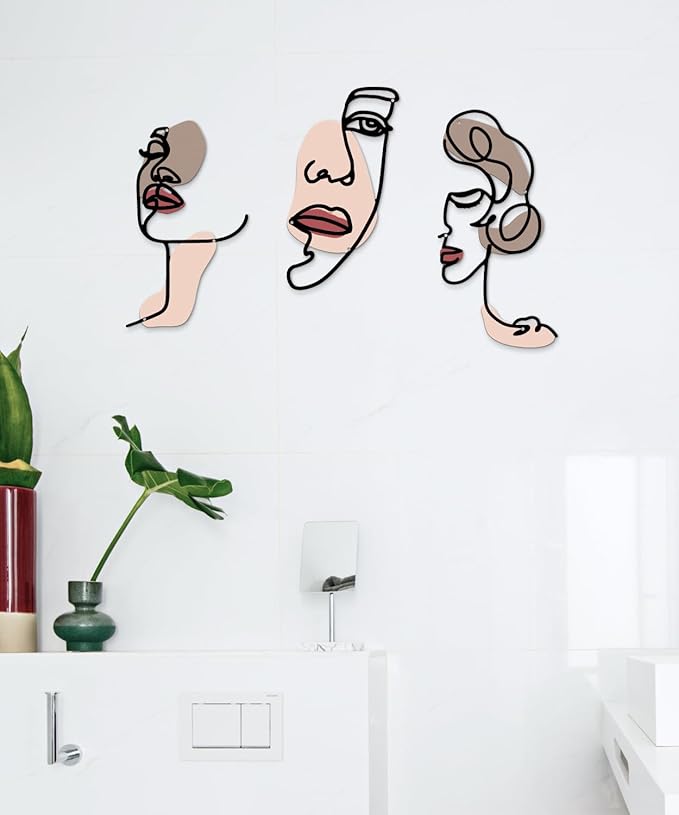 Putuo Decor Abstract Face Metal Wall Art Set of 3, Modern Line Art Wall Decor, Minimalist Metal Sculpture for Living Room Bedroom Bathroom
