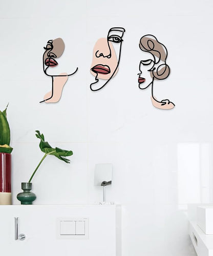 Putuo Decor Abstract Face Metal Wall Art Set of 3, Modern Line Art Wall Decor, Minimalist Metal Sculpture for Living Room Bedroom Bathroom