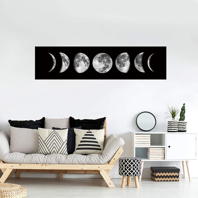 Ohhvvow Moon Phase Wall Art Painting, 47L x 11.8W Black and White Modern Abstract Canvas Wall Art Painting for Living Room Bedroom Decor, Contemporary Artwork for Home Office, Unframed