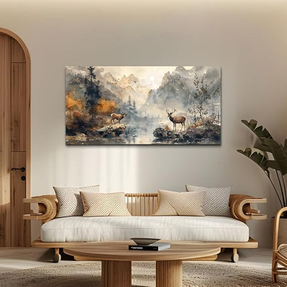 KELIYUAN Canvas Wall Art For Living Room Framed Wall Decorations For Bedroom Mountain Landscape Ink Painting Abstract Pictures Artwork Office Wall Decor Modern Room Home Decor Mural 20x40 In