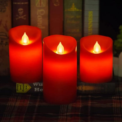 Flameless Battery Operated LED Candles, Remote Control Electric Realistic Candles Flickering Real Wax 4/5/6 Inch 3PACK with 2/4/6/8 Hour Timer for Home Decor Holidays Party (Red)