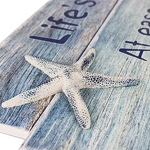 Coastal Wall Decor for Home, Beach Wall Art Wooden Hanging Sign with Starfish Element, Perfect Beach Themed Room Decor and Ocean Decor for Bathroom Bedroom Coastal Living Spaces 11.5" x 17"