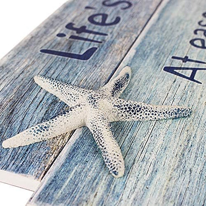 Coastal Wall Decor for Home, Beach Wall Art Wooden Hanging Sign with Starfish Element, Perfect Beach Themed Room Decor and Ocean Decor for Bathroom Bedroom Coastal Living Spaces 11.5" x 17"