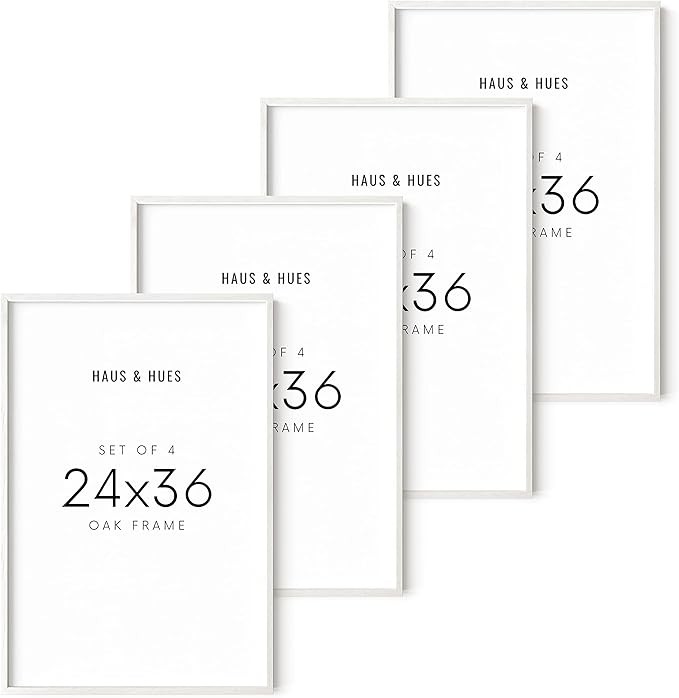 HAUS AND HUES White Oak Wood 24x36 Picture Frames - Set of 4, Large Gallery Frames for Wall Decor