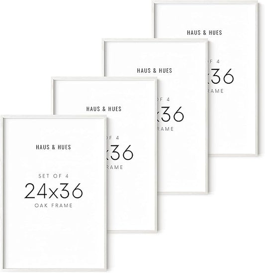HAUS AND HUES White Oak Wood 24x36 Picture Frames - Set of 4, Large Gallery Frames for Wall Decor