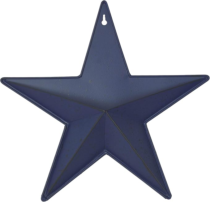 VHC Brands Patriotic Faceted Metal Star Wall Hanging - Navy, 12x12, Distressed Appearance, American Star with Display Pocket, Independence Day Decor