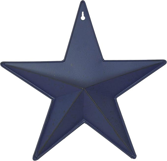 VHC Brands Patriotic Faceted Metal Star Wall Hanging - Navy, 12x12, Distressed Appearance, American Star with Display Pocket, Independence Day Decor