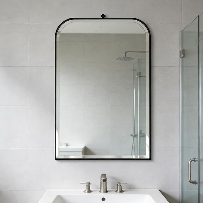 POZINO Rectangle Beveled Mirror, 24"x38" Bathroom Mirror for Over Sink, Modern Vanity Mirrors with Stainless Steel Frame, Black Oblong Wall Mirrors for Living Room Bedroom Entryway Fireplace