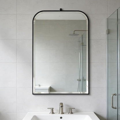 POZINO Rectangle Beveled Mirror, 24"x38" Bathroom Mirror for Over Sink, Modern Vanity Mirrors with Stainless Steel Frame, Black Oblong Wall Mirrors for Living Room Bedroom Entryway Fireplace