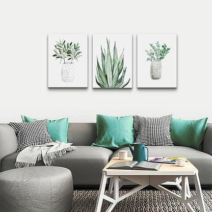 Lapremoly 3 Piece Green Plants Ink Wall Paintings Canvas Wall Art For Bedroom Wall Decor For Living Room Kitchen Dining Room Decoration Leaf Abstract Pictures Office Decor Room Home Walls Artwork