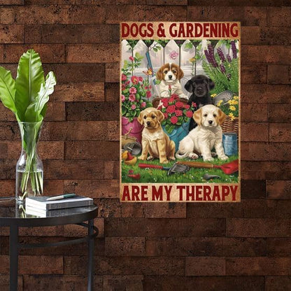 Metal Dogs and Gardening Are My Therapy Vintage Retro Aluminum Tin Sign for Garden Kitchen Office Home Bar Cafe Decor 8x12 Inch