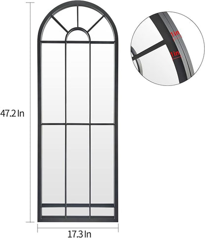 HQiJun Wall Mirror Window Decorative Mirrors Arched Farmhouse for Living Room Bedroom Entryway Bathroom Vanity (Black,47” x17” x1”)