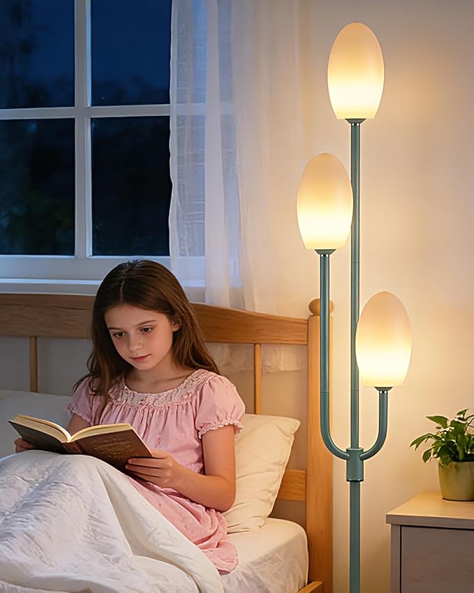 Lightdot 66IN Dimmable Floor Lamp 3-Lights Vintage Floor Lamps with Pebble Shade& Warm White Bulbs for Wedding Party Modern Standing Tall Lamp with 5Lbs Heavy Base for Living Room/Bedroom-Green