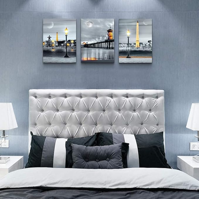 MHARTK66 Family Bedroom Wall Decor Canvas Wall Art for Living Room Modern Wall Decorations for Bathroom Night View Paintings Kitchen Canvas Art Hang Pictures Artwork Home Decoration 3 Pieces