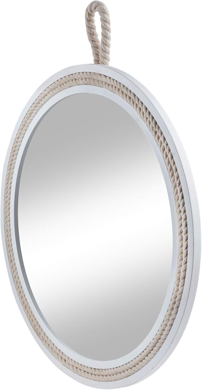 Small Decorative Mirror 11.4'' Round Hanging Mirror for Wall Nautical Rope Mirror for Bathroom Office Living Room All Occasions, White Accent 2