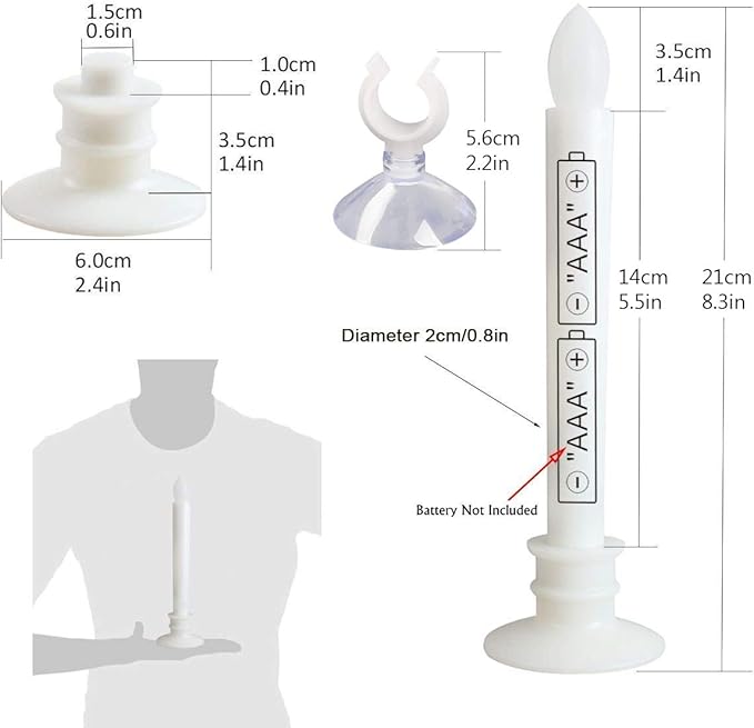 6 Pack Flameless Taper Candles with Remote/Timer & Suction Cup, Battery Operated Flickering LED Window Candles, Vintage Christmas Electric Fake Candlesticks, White Holder