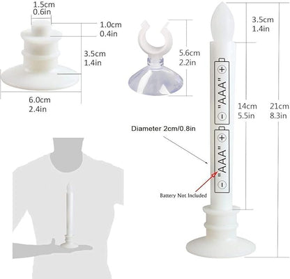 6 Pack Flameless Taper Candles with Remote/Timer & Suction Cup, Battery Operated Flickering LED Window Candles, Vintage Christmas Electric Fake Candlesticks, White Holder