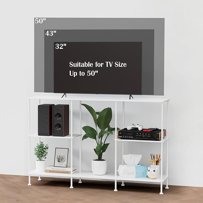 ETELI TV Stand for 50 Inch TV Tall Entertainment Center with Storage 3 Tier TV Console Table Stand Small Television Stands for Living Room and Bedroom White