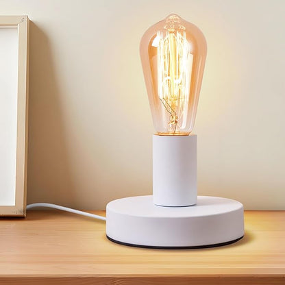 Industrial Table Lamp Base E26/E27 Ceramic Base Holder, Vintage Small Desk Lamp with Plug in Cord On/Off Switch Edison Screw Light Bulb Holder Base for Home Lighting Decor (White)