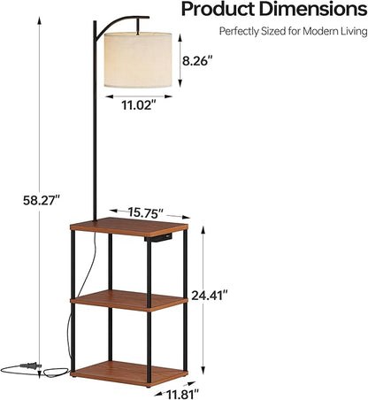 Floor Lamp with Charging Station, 3-Color Temperature LED Bulb (3000K Warm 4500K Natural 6000K Cool), Standing Light with USB & Type-C Ports, for Living Room Bedroom Office Dorm