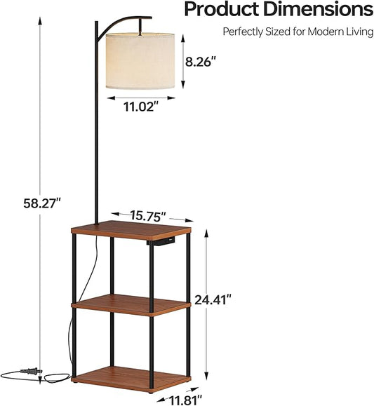 Floor Lamp with Charging Station, 3-Color Temperature LED Bulb (3000K Warm 4500K Natural 6000K Cool), Standing Light with USB & Type-C Ports, for Living Room Bedroom Office Dorm