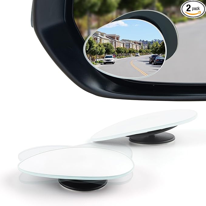 LivTee Blind Spot Mirror, Oval HD Glass Frameless Convex Rear View Mirror with wide angle Adjustable Stick for Cars SUV and Trucks, Pack of 2
