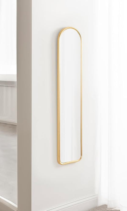 Kate and Laurel Caskill Slim Panel Wall Mirror; 8 x 38; Gold; Glam Tall Arch Mirror Wall Decor for Use as Skinny Entryway Mirror; Decorative Bedroom Mirror; or Cute Nursery Mirror