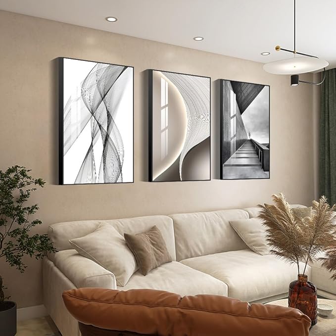 SUCSACEK Decorative Wall Art Prints 3 Panels Abstract Painting for Living Room, Bedroom, Dining Room, Kitchen, Bathroom, Office, Home Decor (Gray)
