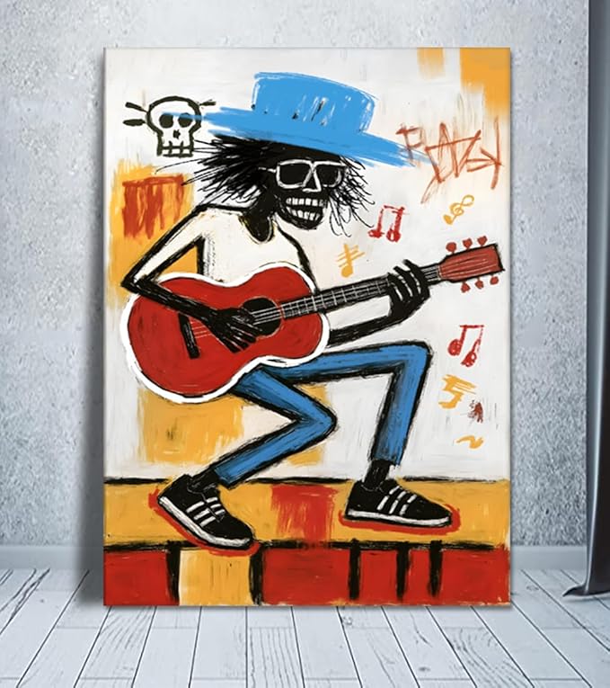 Graffiti Canvas Wall Art Black Man Play Guitar Poster Colorful Abstract Pictures Modern Painting HD Print Framed Artwork for Living Room Bedroom Decoration Ready to Hang 24x36inch