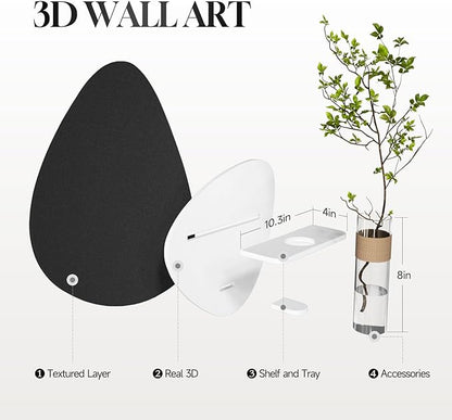 Cuspin 3D Textured Black and White Wall Art with Vase and Shelf, Minimalist Abstract Japandi Paintings Wall Decor, Modern Artwork for Living Room Dining Bedroom Hallway Office Bathroom Home Decor